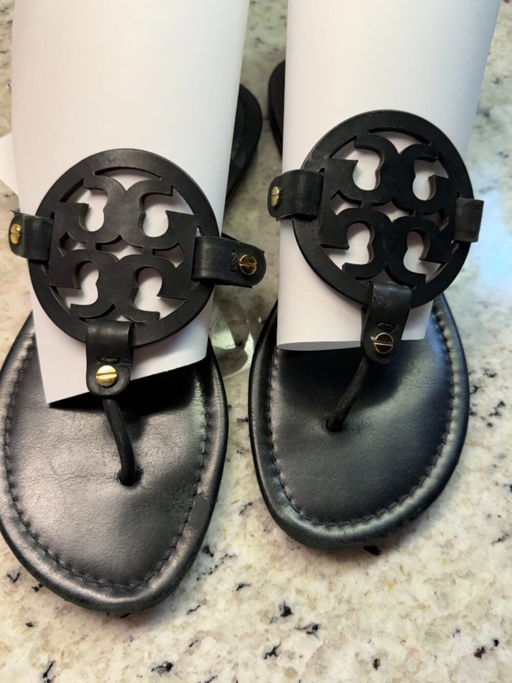 Tory Burch black leather Miller sandals, size 9